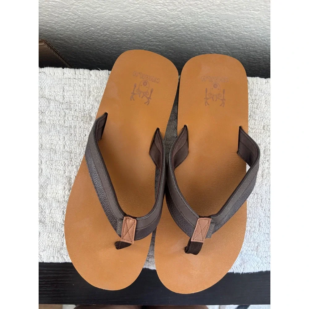 Kuailu Mens Flip Flops Brown Orthopedic Arch Support Yoga Foam Sandals NWOT
